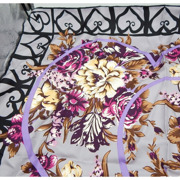 Hermes Scarf Heart Border Floral Print JEKBIR Lettering Grey Violet - Picture 4 of 16